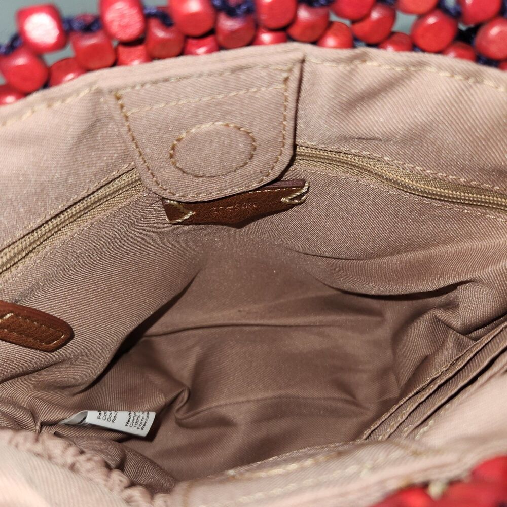 The SAK Montara Wood Hand-Beaded Small Tote Red Blue Tan Patriotic USA Summer - Picture 7 of 16